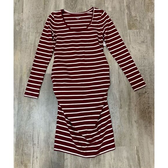 $5 item - NWT Old Navy maternity long sleeve maroon white fitted dress size S - Picture 5 of 14